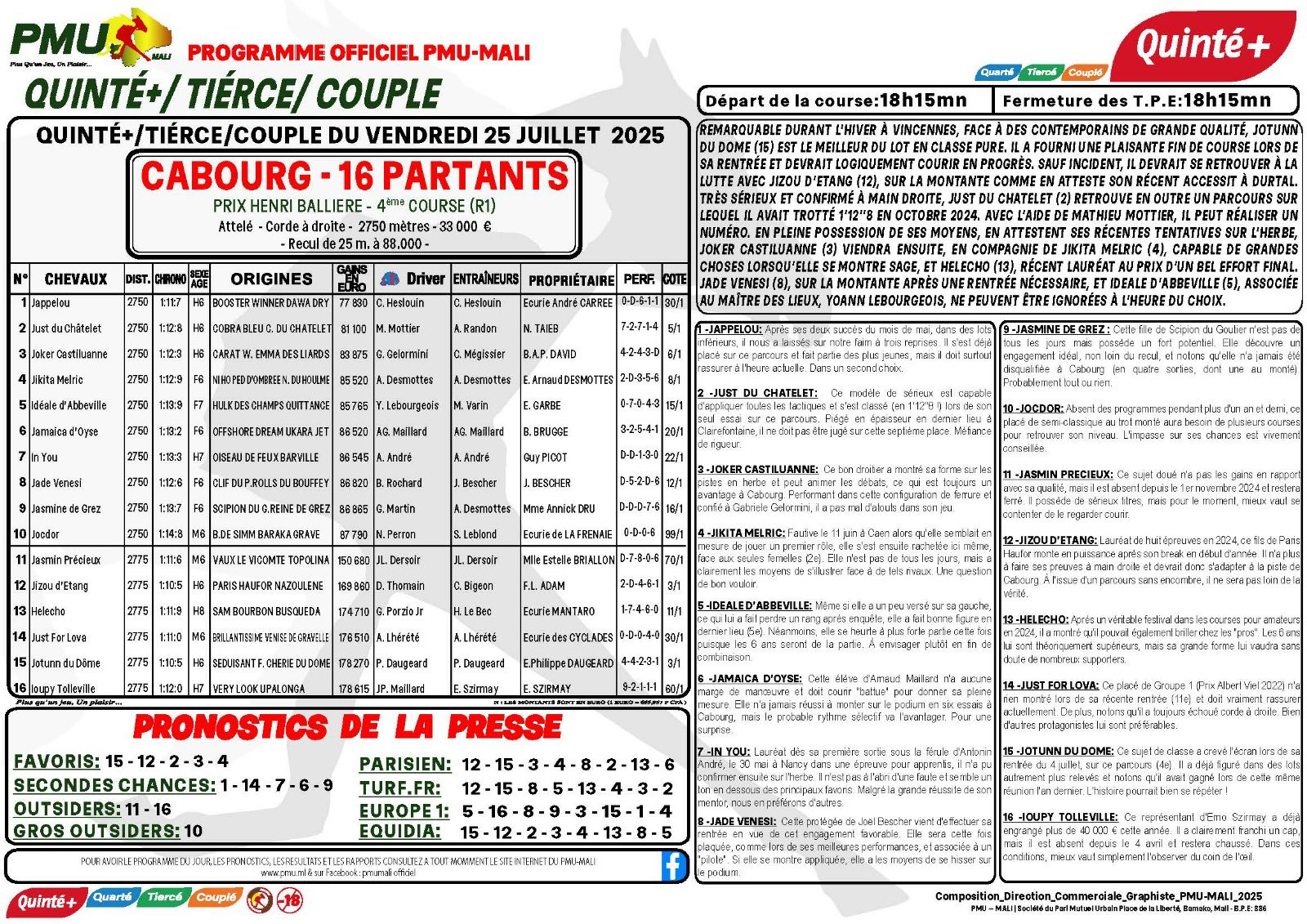 journal hippique pmu mali